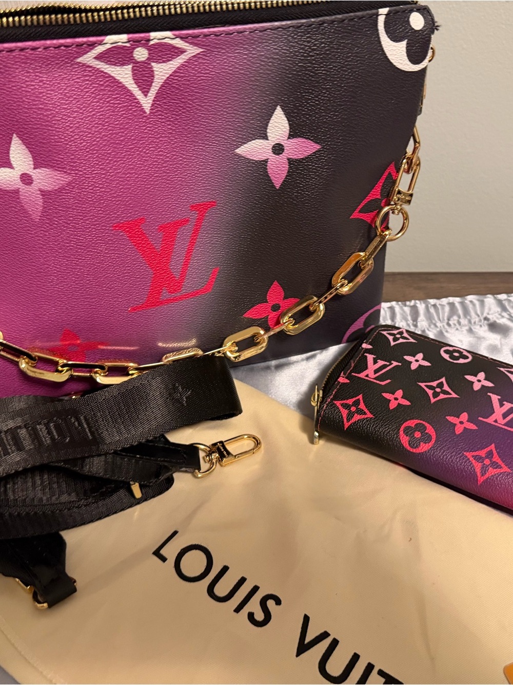 Louis Vuitton Pink & Black Monogram Gradient Shoulder Bag with Gold Hardware